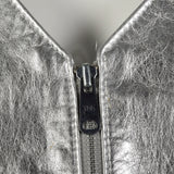 1980s Silver Leather Vest with Zip Front