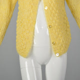 Large 1960s Yellow Sweater Hand Knit In Italy Puff Stitch Cardigan