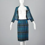 1960s Blue Printed Jacket with Matching Skirt