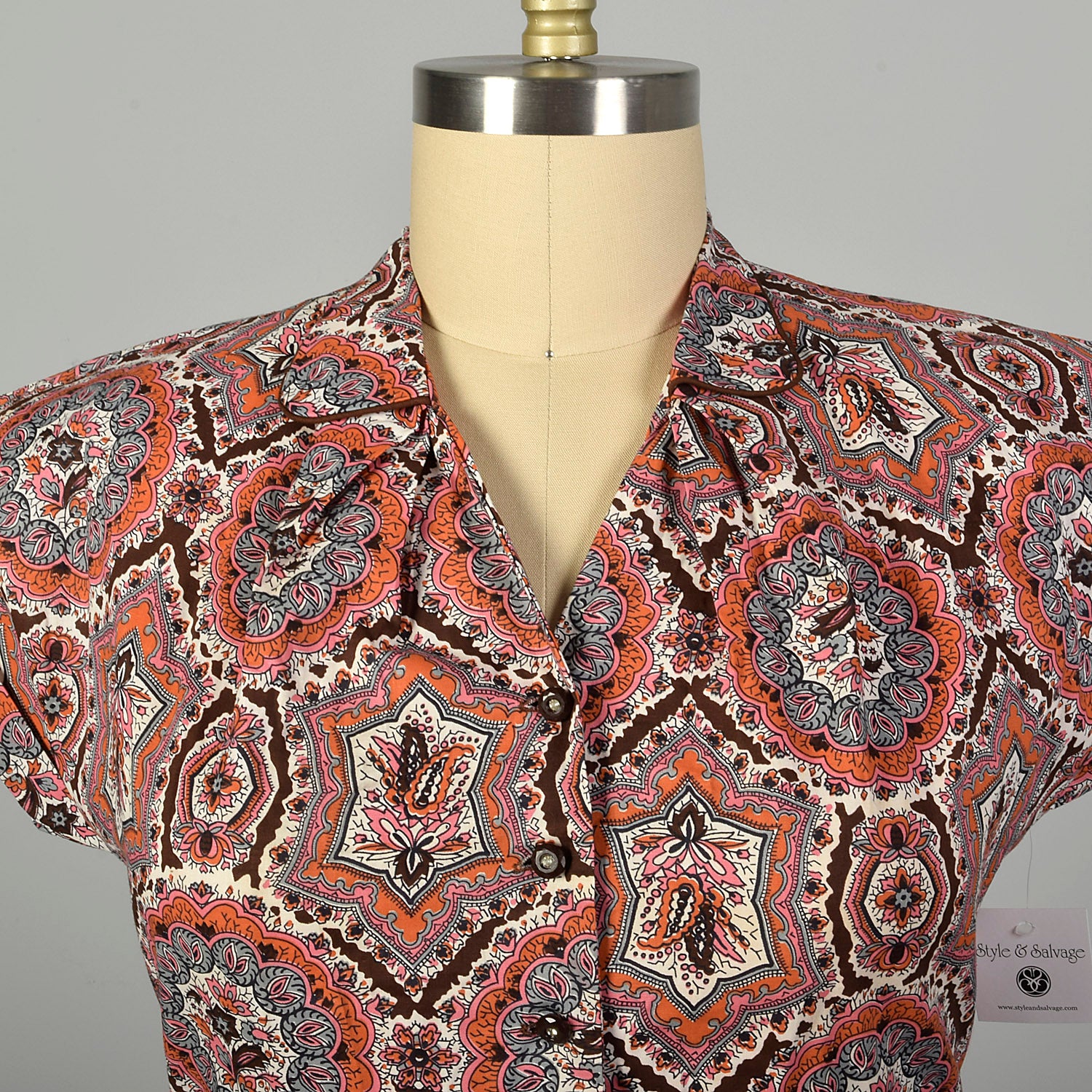 XL 1950s Day Dress Cotton Short Sleeve Volup Bohemian Print Casual Summer Shirtwaist