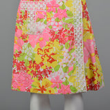 1970s Lilly Pulitzer Colorful Print Faux Wrap Mini Skirt