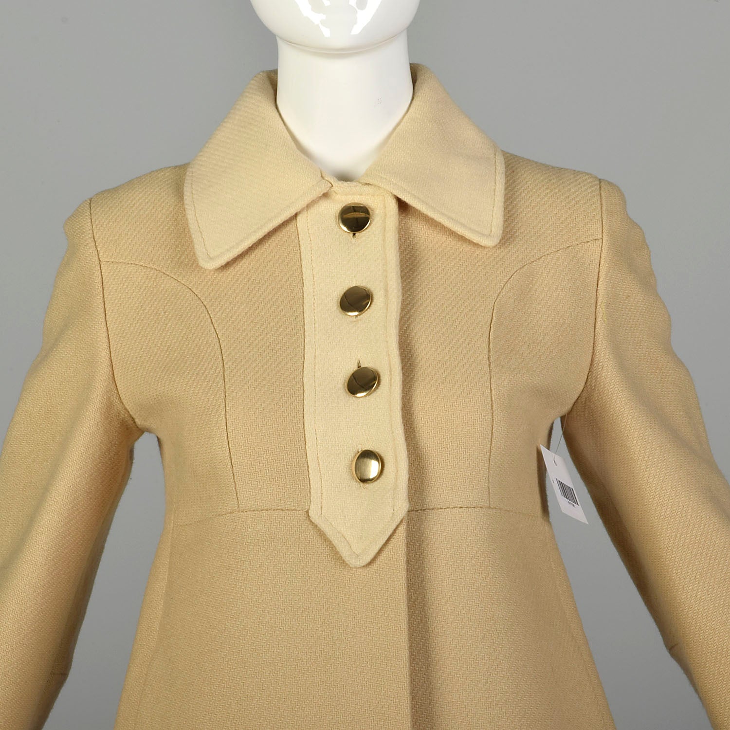 XXS 1960s Coat Mod Babydoll Style Beige Mini Jacket