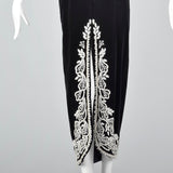 1980s Escada Black Velvet Dress with Faux Pearl Trim