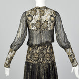 Small Marc Vaughan 1970s Sheer Black and Metallic Gold Dress