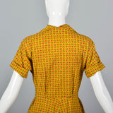 1950s Gold Novelty Print Cotton Day Dress with Eagles and Laurel Crests