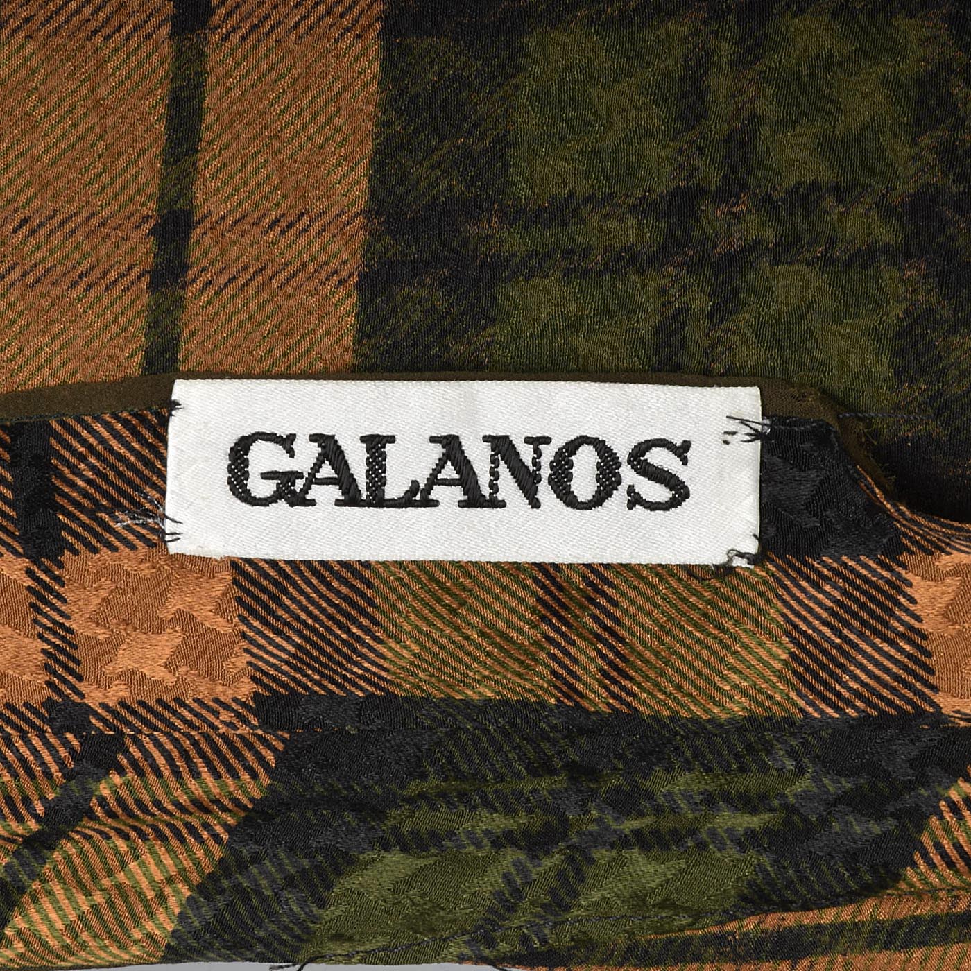 Galanos Pleated Silk Dress in Plaid with Bishop Sleeves