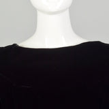 Small 1950s Black Velvet Cocktail Dress Winter Holiday Long Sleeve Timeless LBD
