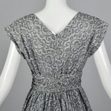 1950s Gray Cotton Lace Print Dress