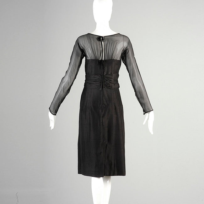 1960s Black Silk Dress with Sheer Overlay