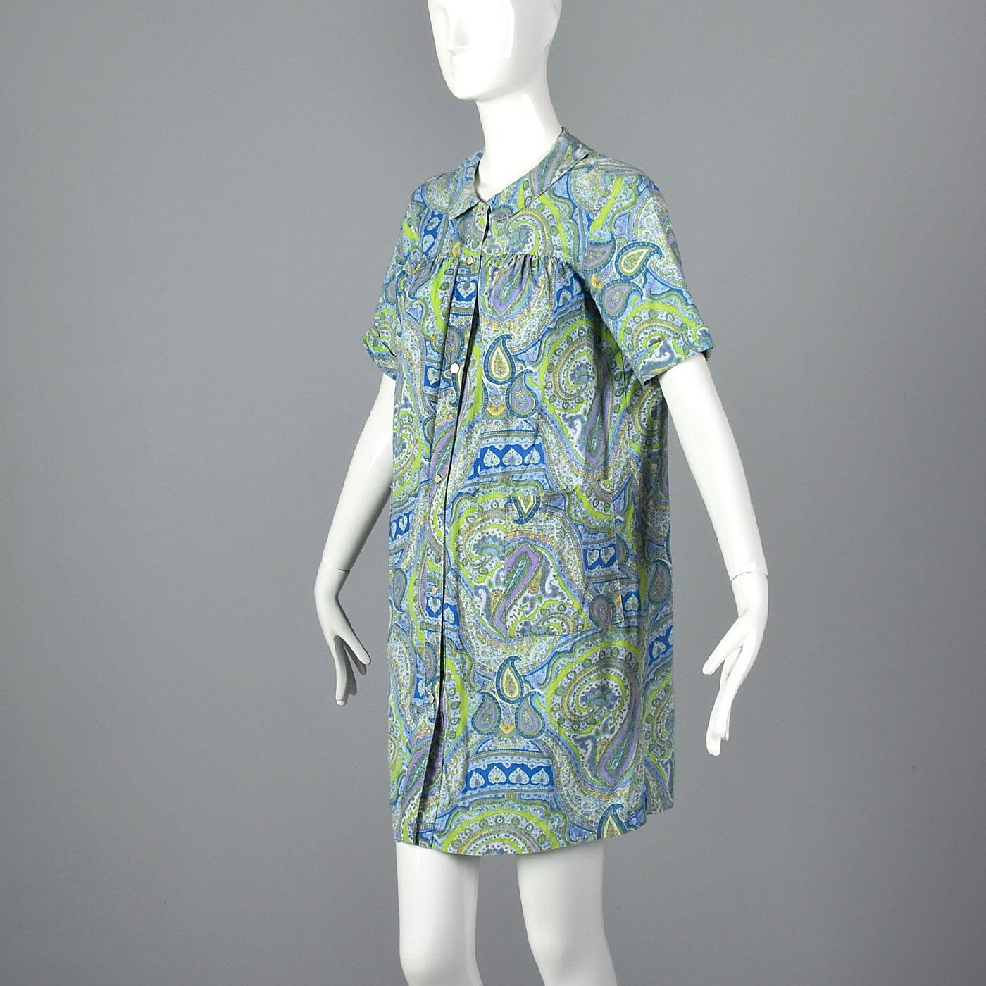 1960s Paisley Print Cotton House Dress