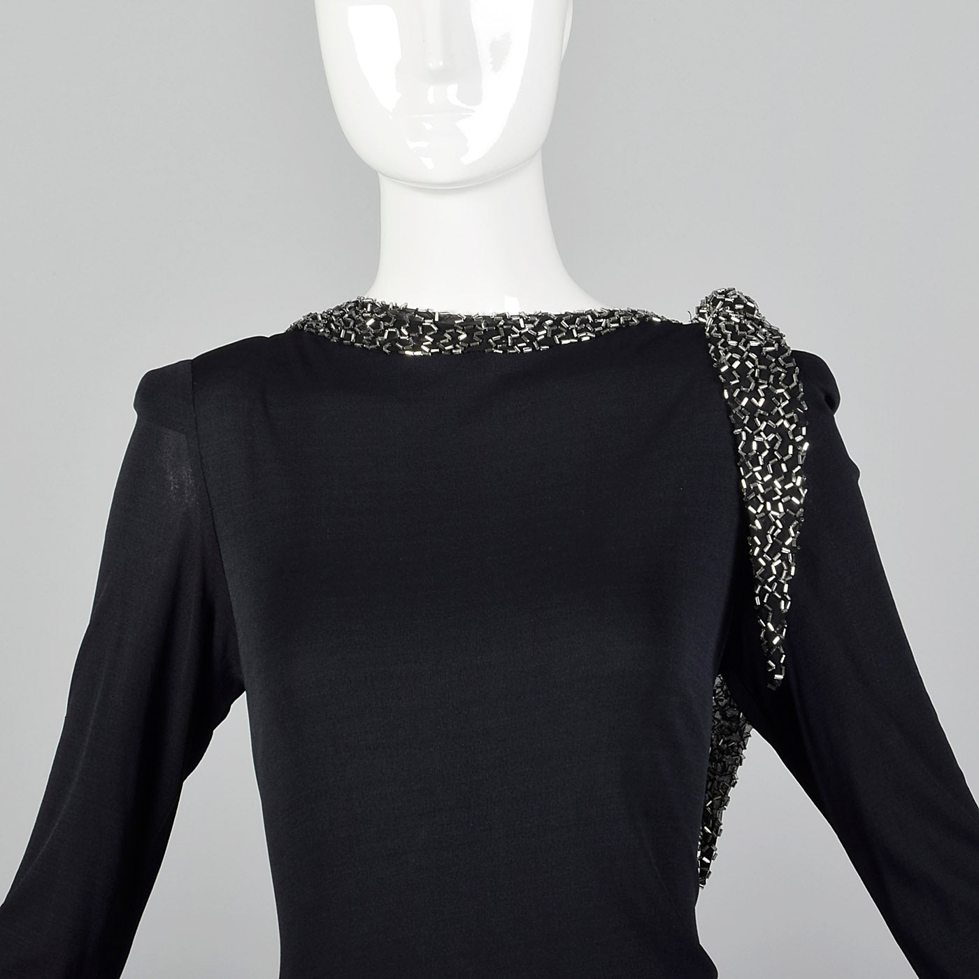 1970s Bob Mackie Black Dress with Low Cut Beaded Back