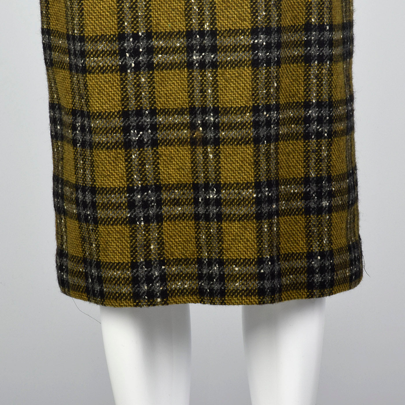 1950s Plaid Tweed Skirt with Leather Braid Trim Pocket