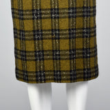 1950s Plaid Tweed Skirt with Leather Braid Trim Pocket