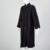 Small 1980s Pauline Trigere Black Wool Coat with Removable Mink Tail Scarf