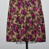 1950s Brown and Pink Rose Print Dress