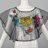 1960s Mexican Sheer Poncho with Floral Sequin Design