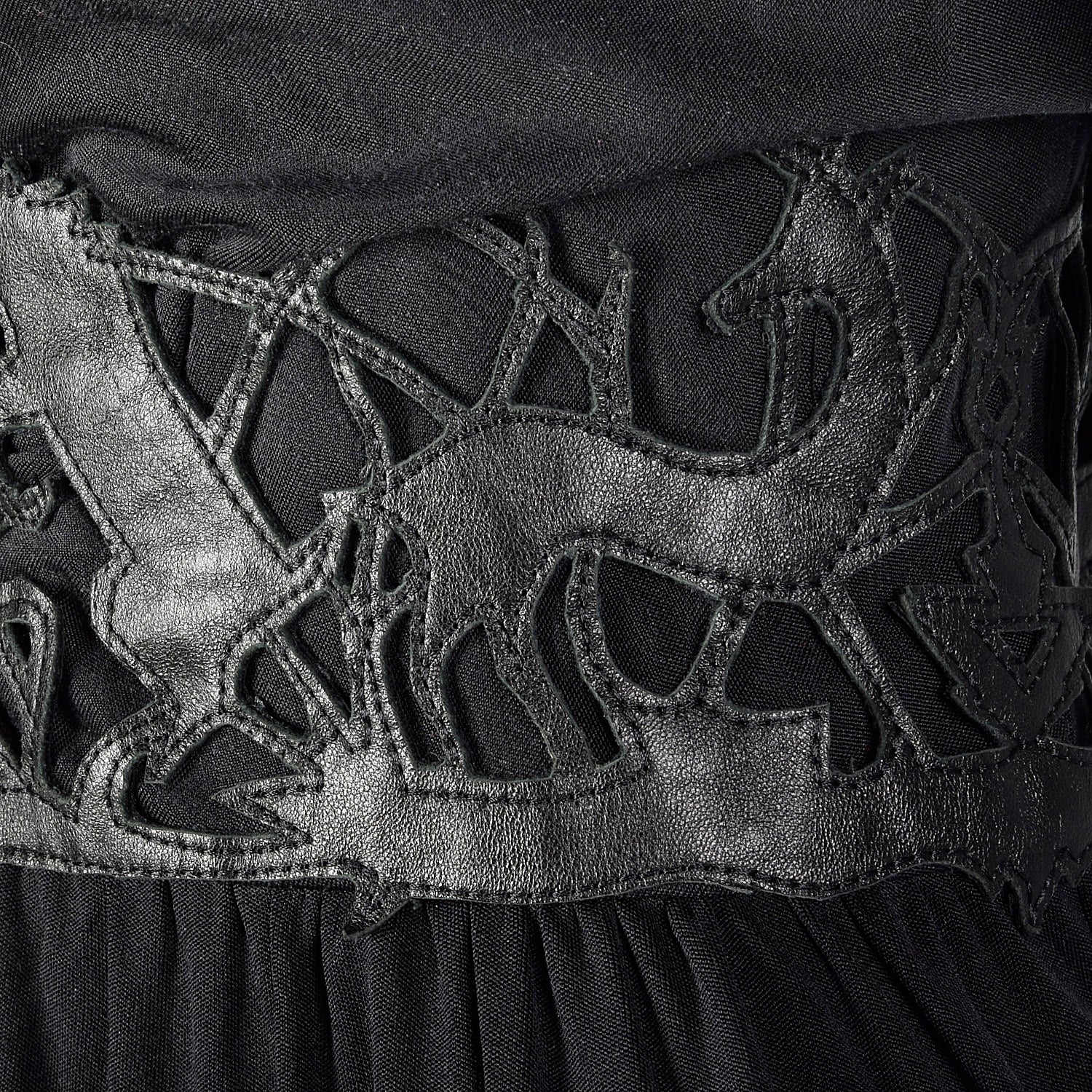 Large Cacharel Black Silk Jersey Dress with Vegan Leather Waist Band