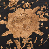 Black Silk Piano Shawl Brown Floral Embroidery Rhinestones with Fringe