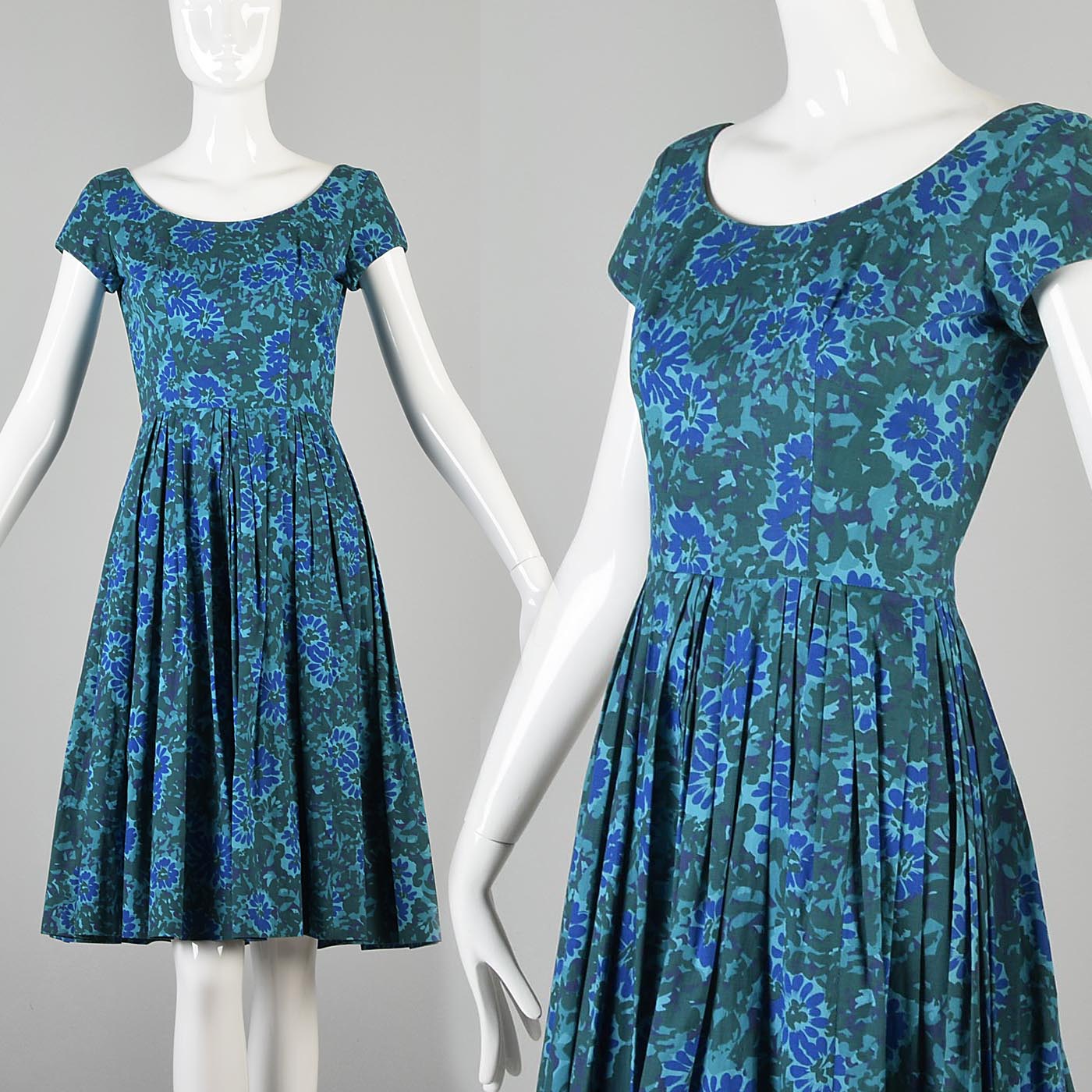 1950s Teal Fit and Flare Dress