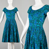 1950s Teal Fit and Flare Dress