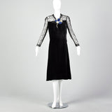 Medium 1930s Velvet Dress with Sheer Lace Top