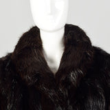 Large 1980s Black Long Hair Beaver Fur Coat