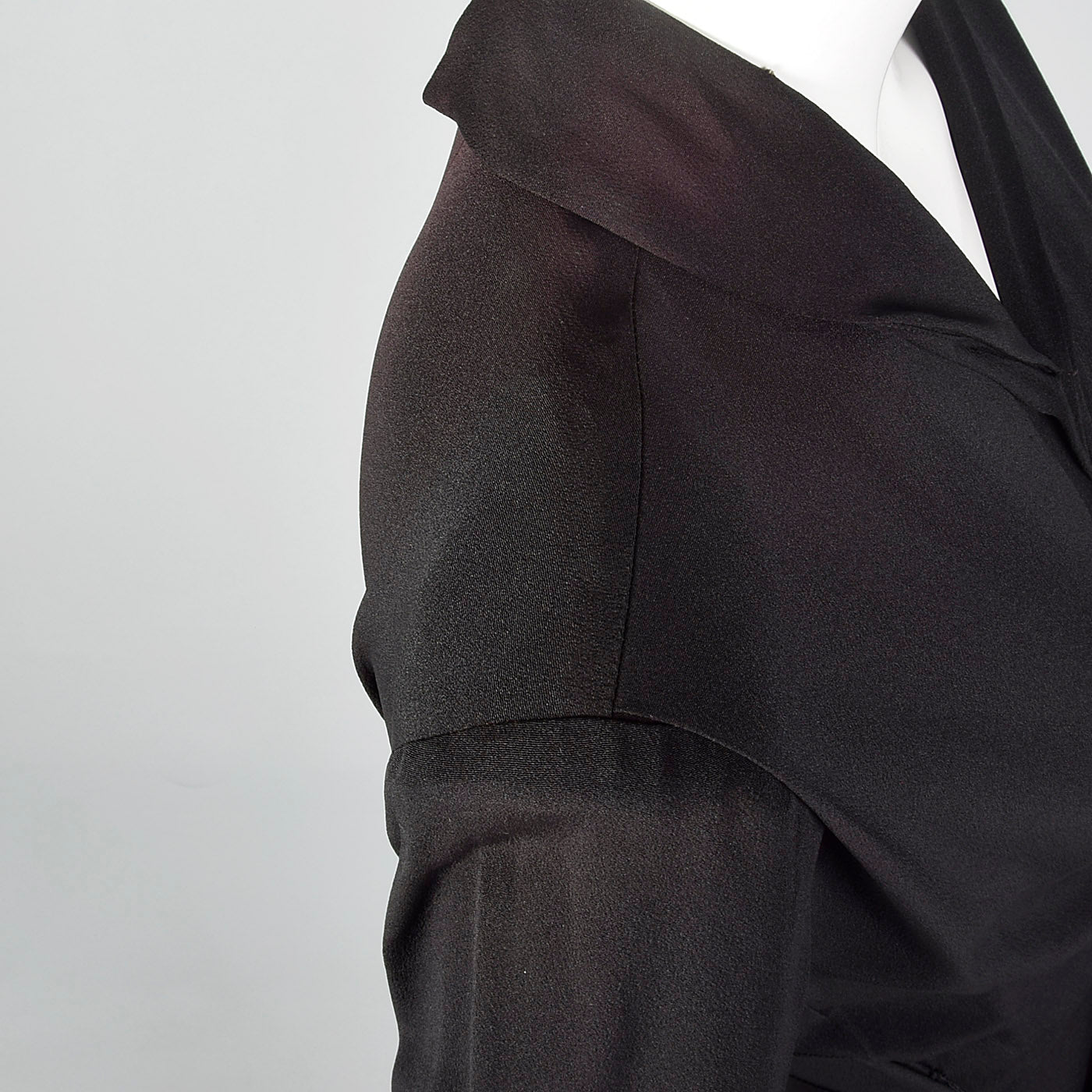1940s Black Rayon Dress with Draped Hip Pocket