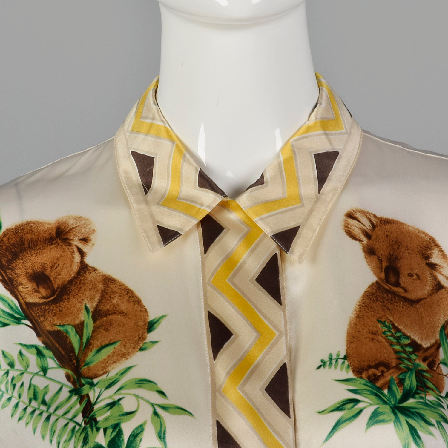 Large Escada 1980s Silk Koala Print Blouse