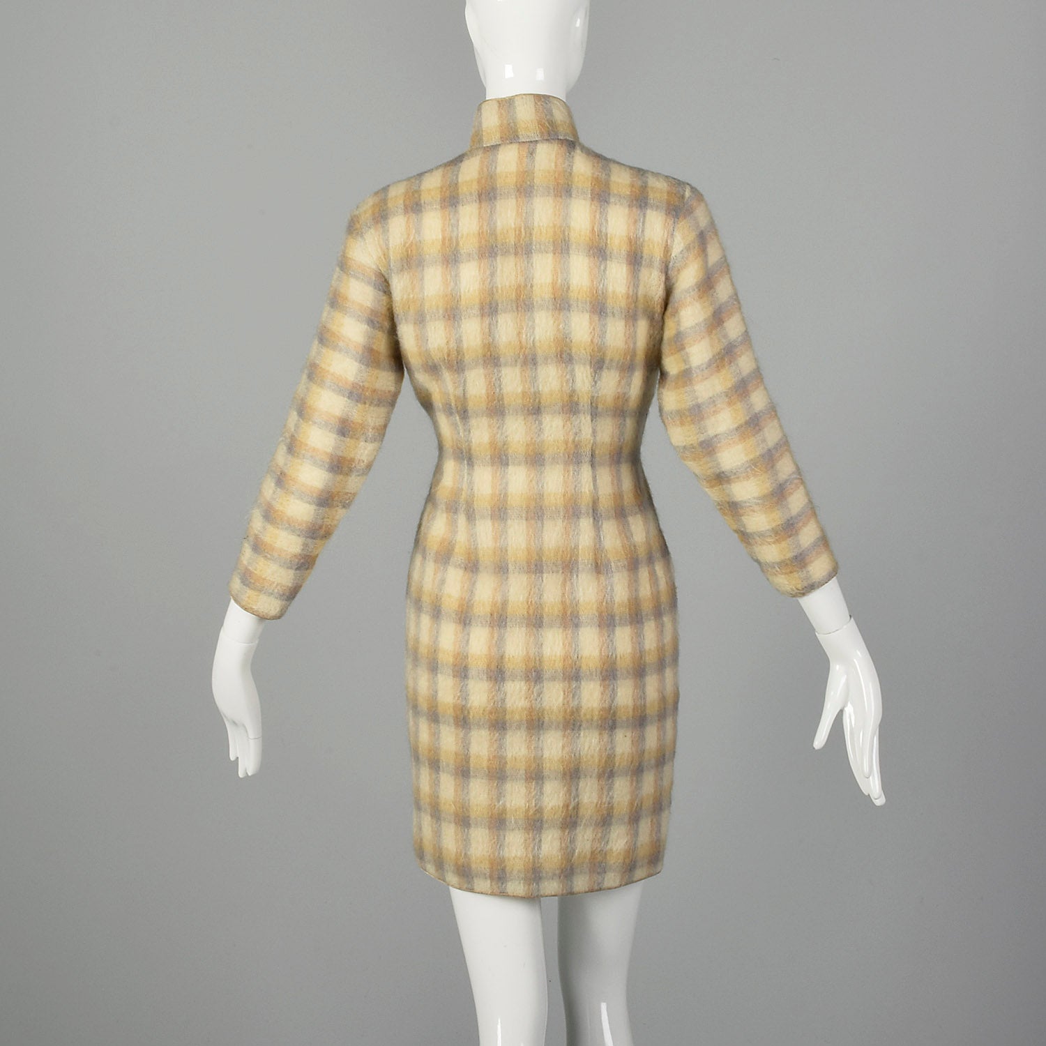 1960s Small Plaid Mohair Cheongsam Dress
