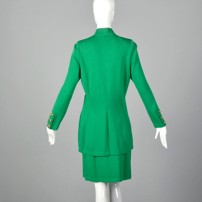 1990s St John Green Knit Skirt Suit