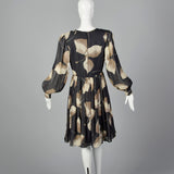 1980s Michael Novarese Tan Abstract Print Dress