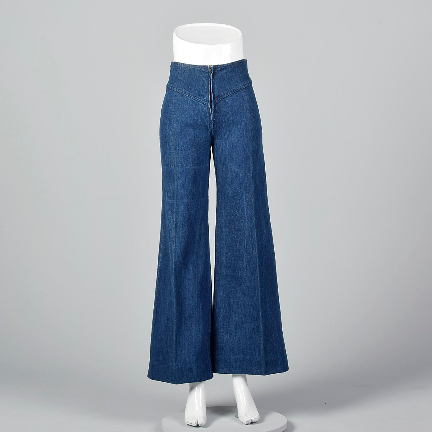 1970s Zip Front Bell Bottoms Cotton Denim