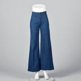 1970s Zip Front Bell Bottoms Cotton Denim