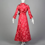 1960s Pink Silk Robe with Space Age Rolled Cuffs and Hem