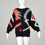 Medium Adolfo 1990s Black Geometric Sweater