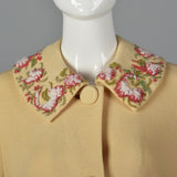 1960s Cream Knit Coat with Floral Embroidery Trim