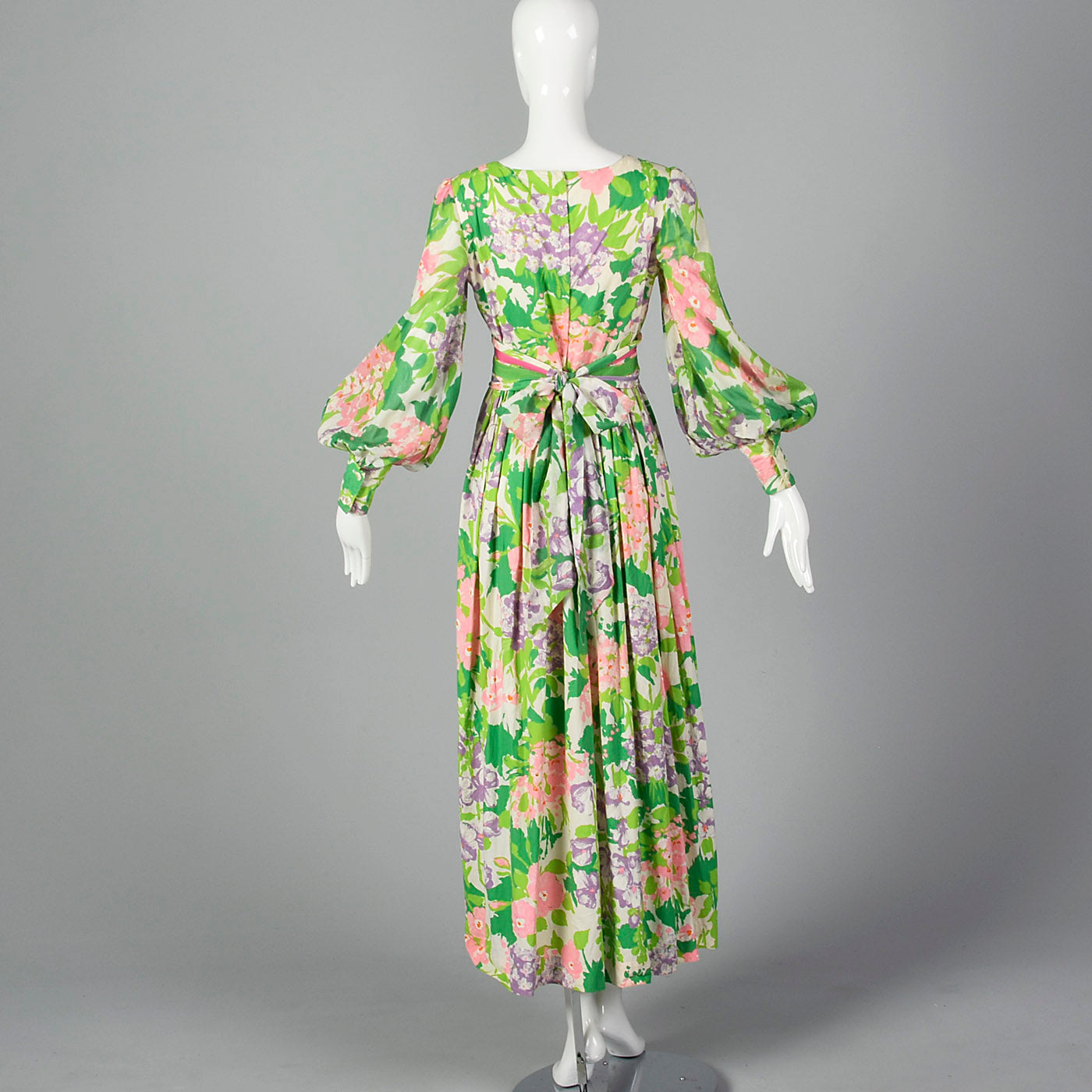 1970s Floral Maxi Dress with Bishop Sleeves