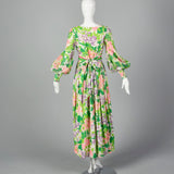 1970s Floral Maxi Dress with Bishop Sleeves