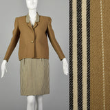 Medium 1980s Bill Blass Tan Striped Skirt Suit