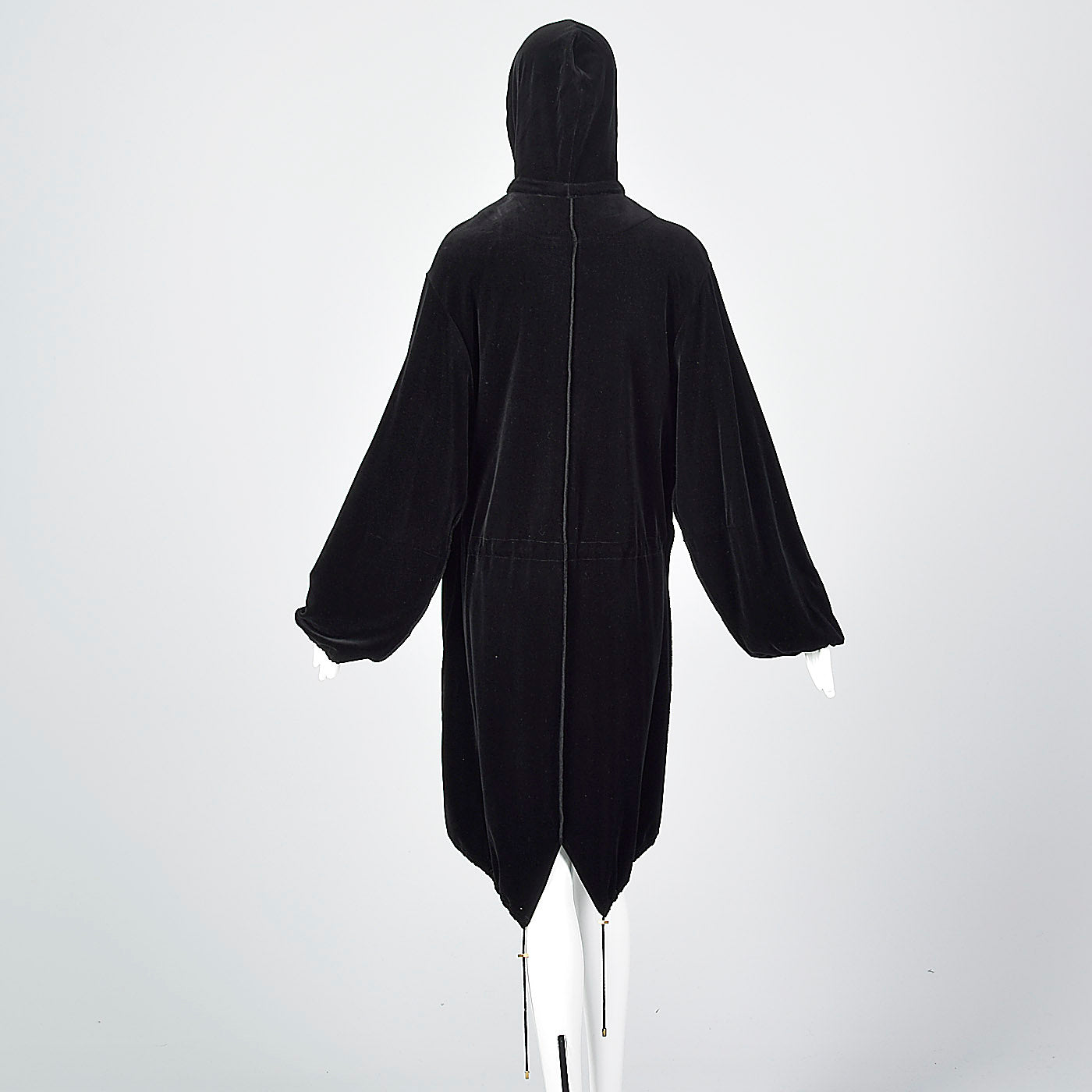 1990s Sonia Rykiel Loose Black Velvet Hooded Coat