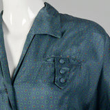 Large 1950s Print Silk Dress Jewel Tone Long Sleeve Day Dress