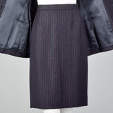 1990s Yves Saint Laurent Navy Blue Wool Striped Skirt Suit