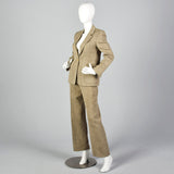 1990s Max Mara Tan Herringbone Two Piece Pant Suit
