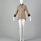 Small Umberto Ginocchietti 1970s Plaid Jacket with Velvet Trim