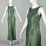 Small 1990s De Laru Prom Dress Iridescent Green Bias Cut Sleeveless Gown