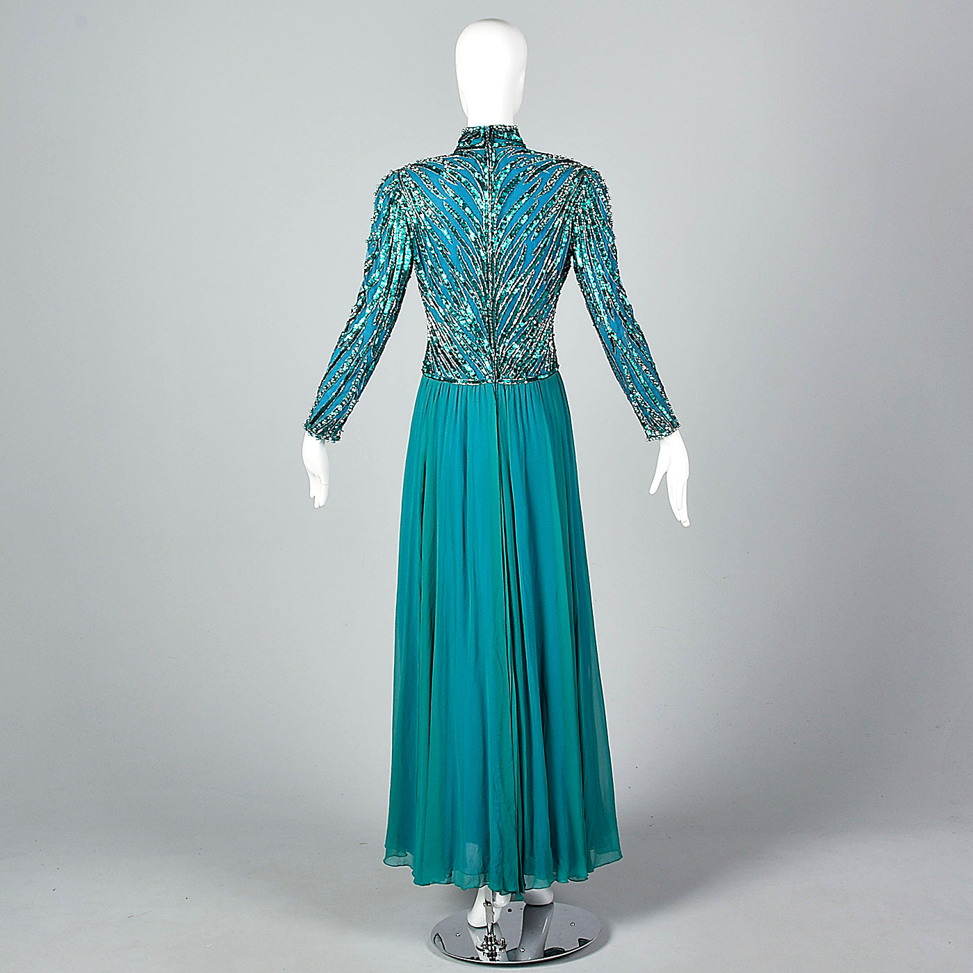 Sequined Bob Mackie Gown with a Layered Silk Chiffon Skirt