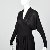 1950s Black Dolman Sleeve Dress with Unique Texture
