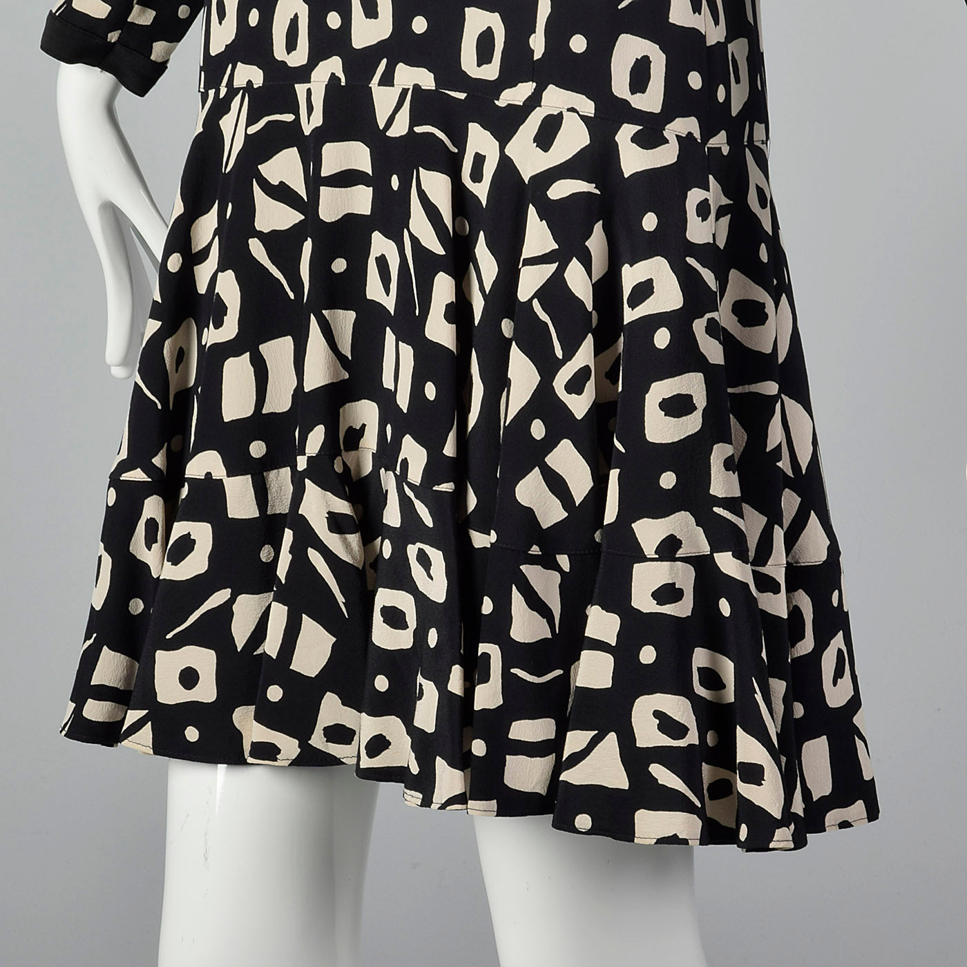 1980s Louis Feraud Black Print Dress with Drop Waist