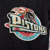 Large Jeff Hamilton 1990s Black Denim and Leather Detroit Pistons Jacket