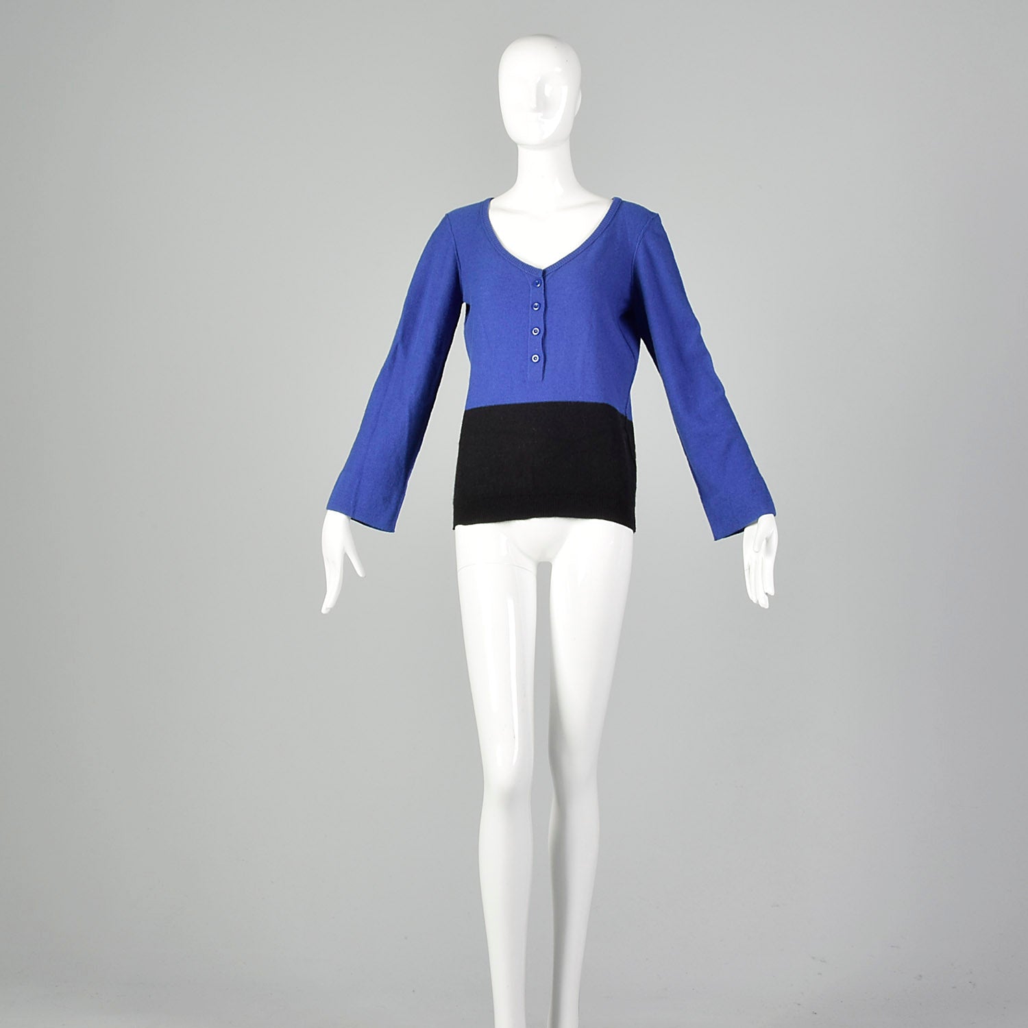 Medium Sonia Rykiel 1990s Blue and Black Color Blocked  Sweater